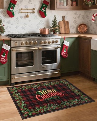 2x4 Christmas Red Checkered Rug for Entryway Non Slip,Christmas Holly ...