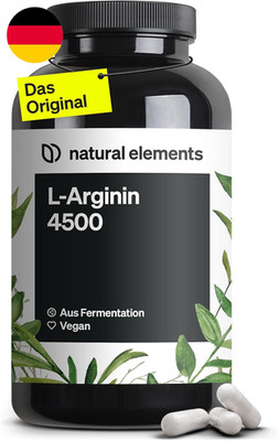 Natural Elements L-Arginin   365 Kapseln   Hochdosiert: 4.500Mg Veganes L-Argini