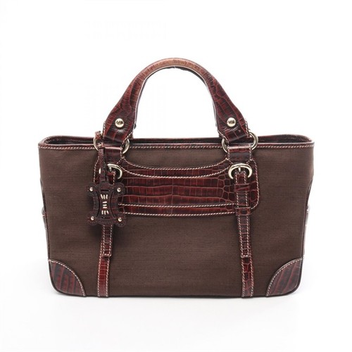 CELINE Buckle Bag Leather Canvas Brown Women Used Authentic
