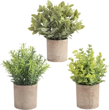 Homedge Artificial Mini Potted Eucalyptus, 3 Packs Artificial Plastic Plant Gree