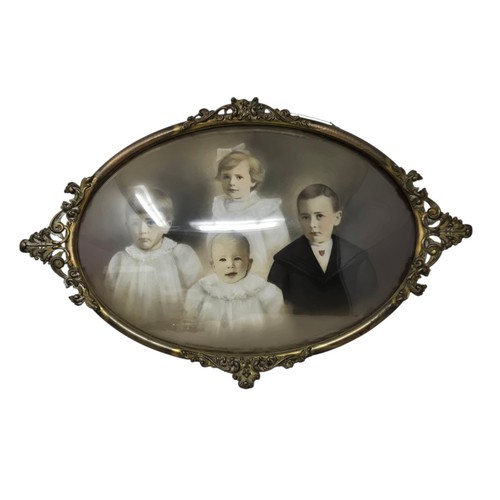 Antique Victorian Children Convex Glass Ornate Oval Brass Picture Frame Antique victorian children convex glass ornate oval brass picture frame