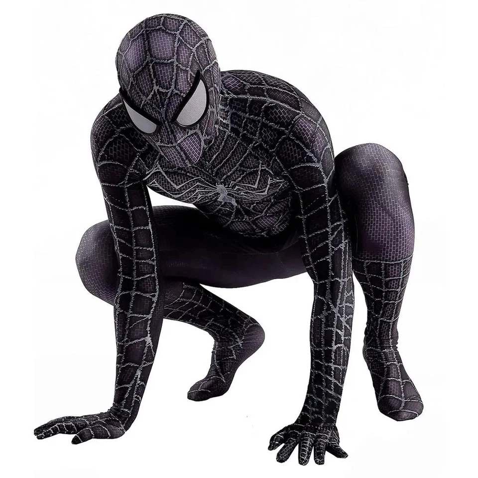 Adult Black Spider-Man Venom Costume Black Spiderman Suit Cosplay Detached Mask - Image 1 of 4