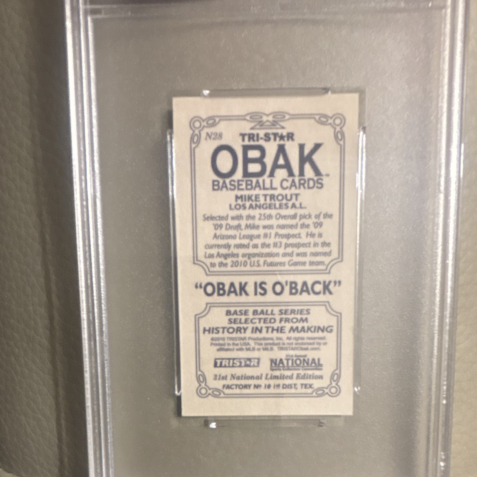 TRISTAR 2010 Obak Mini Mike Trout #N28 31st National Promo PSA 10 view 3