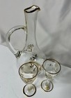 Vintage MCM Romanian Etched Glass Decanter Cordal set gold accent — photo 4