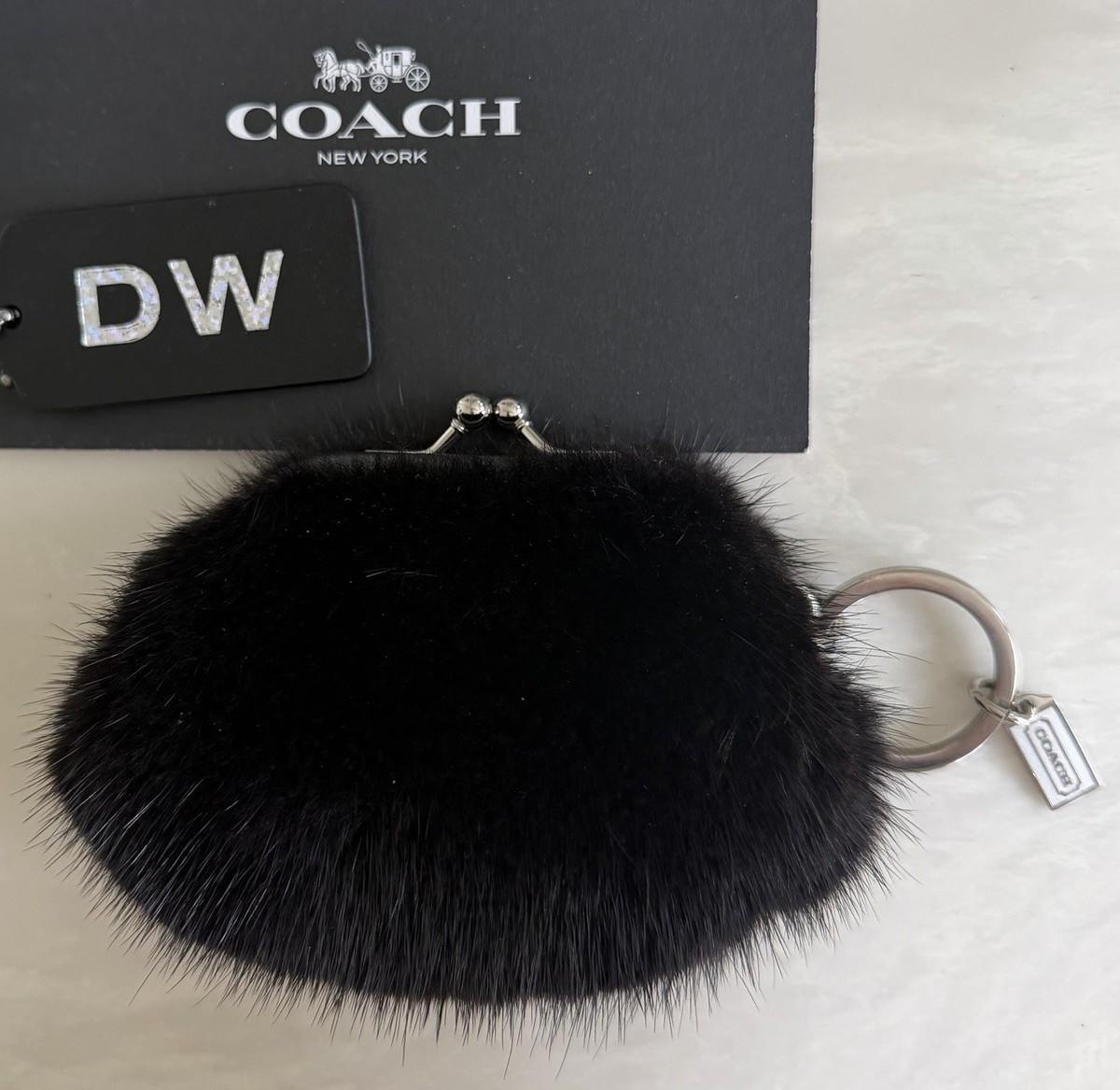 NEW COACH BLACK MINK MINI KISSLOCK KEYCHAIN BAG CHARM FOB | eBay