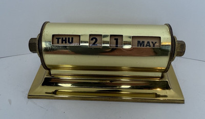 Brass Roller Desk Calendar Day Date Park Sherman Co Working NICE