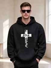 1pc Men's Graphic Pullover Hoodie, Casual Long Sleeve Hooded Sweatshirt with F