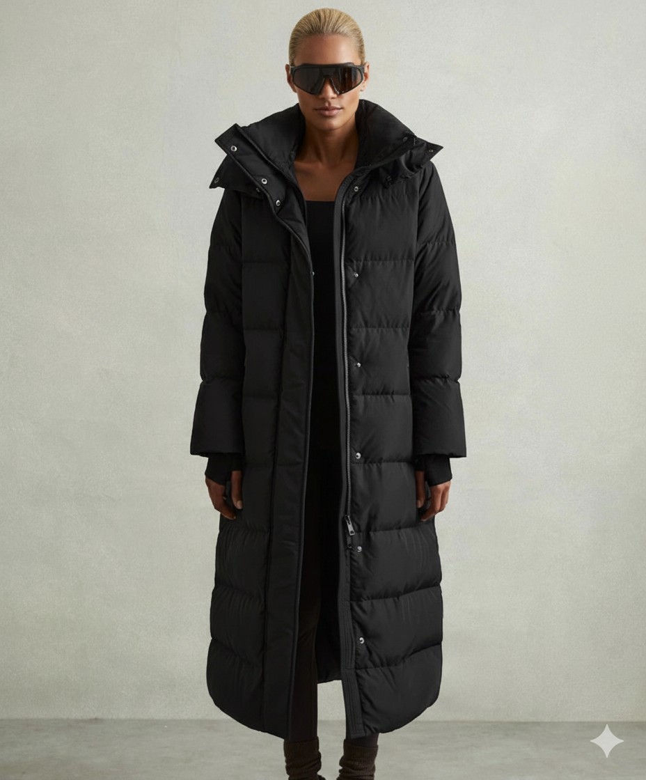 New Reiss Dalby Longline Hooded Puffer Coat L Flaw Black Down Alternative Long