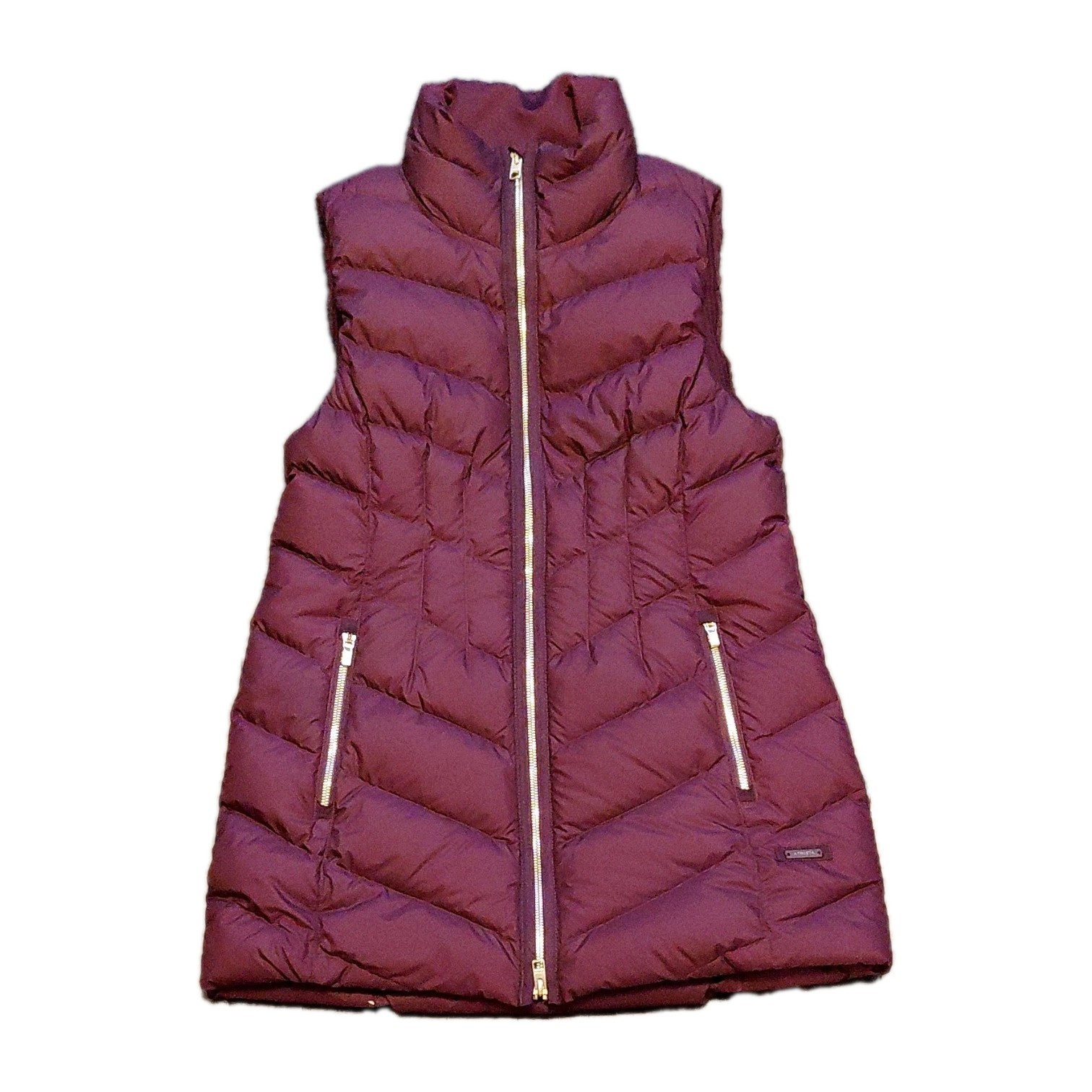 Athleta Quilted Goose Down Long Vest Full Zip Burgundy Sleeveless Womens Size S
