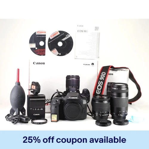 Canon EOS 90D DSLR & 18-55mm & EF 75-300mm Kit Refurbished + 12Month Guarantee.