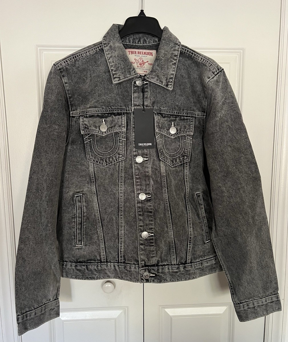 TRUE RELIGION グレー デニムジャケット True Religion Jesse Denim Trucker Jacket Men's Button Front Jean
