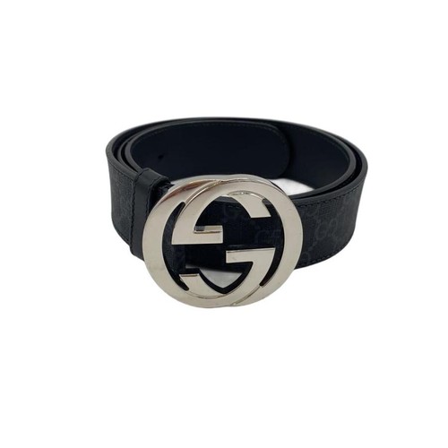 GUCCI Leather Belt, Black, All-over Pattern, Men's 411924