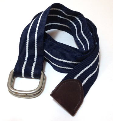 Vintage US Polo Assn Navy Blue Canvas Leather Tip Adjustable D-ring Belt 30-36''