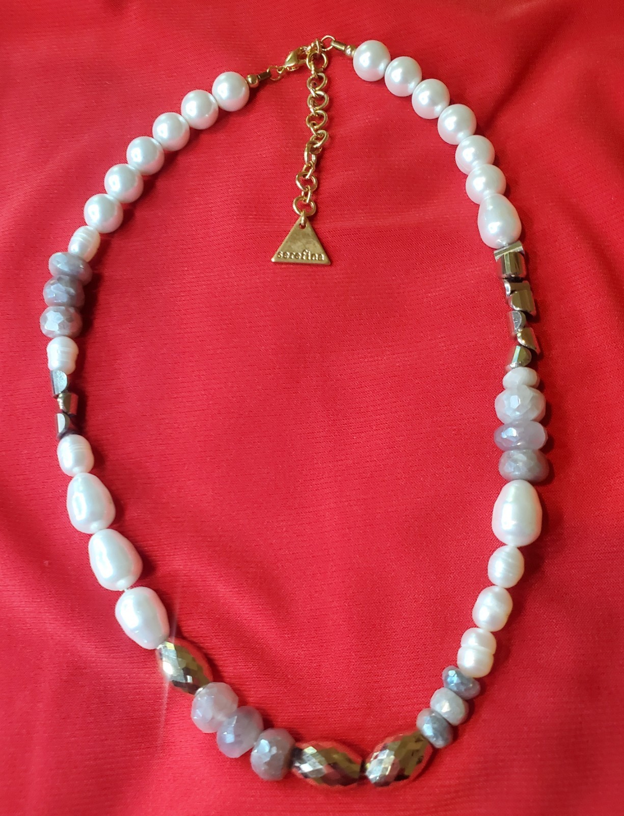 Serefina Sparkly Freshwater Pearl Shoker Necklace Signed Anthropologie