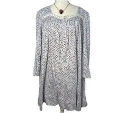 EILEEN WEST Floral 100 COTTON KNIT Long Sleeve Short Nightgown Lg. Comfort