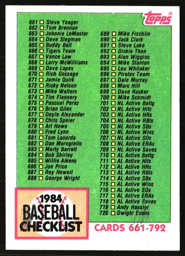 1984 Checklist 661-792 #781