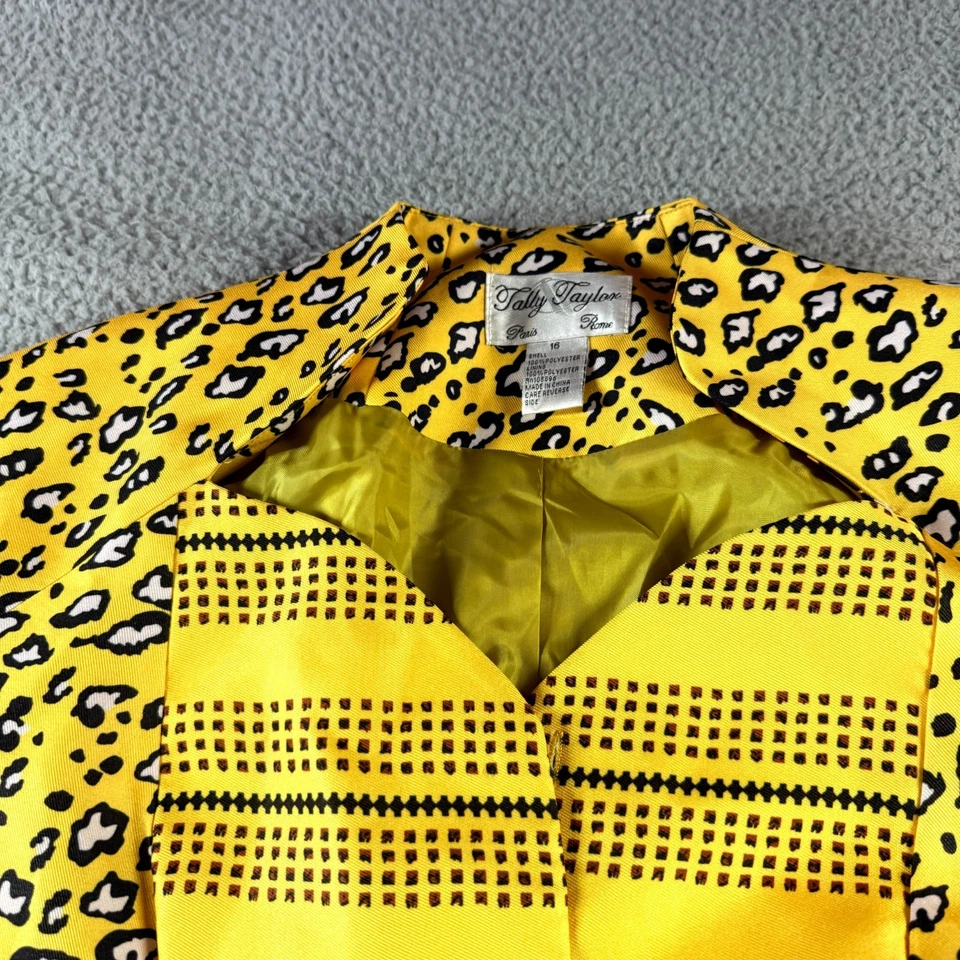 Blazer ecléctico Tally Taylor negro amarillo para mujer talla 16 estampado animal mafia esposa Foto 3 de 4
