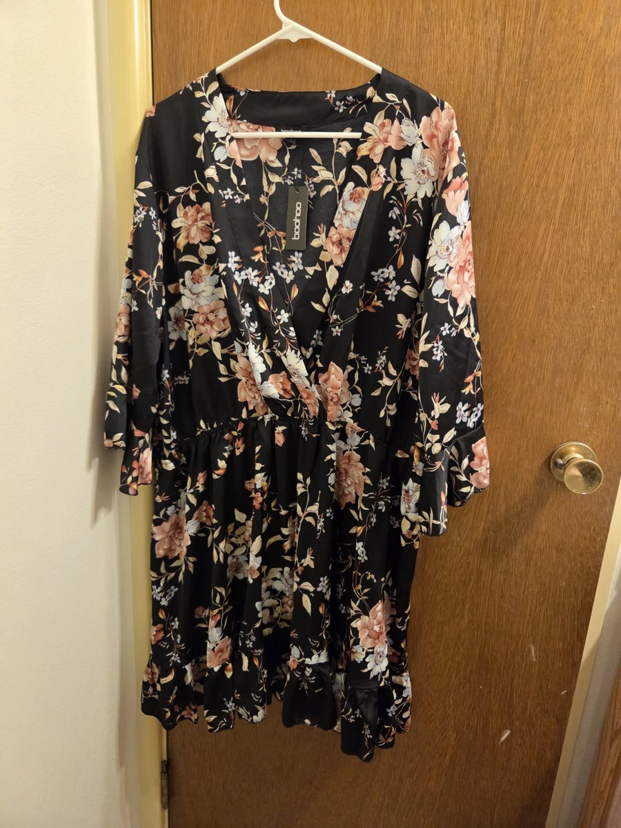 sachin and babi light blue dress Dusky Pink boohoo Floral Chiffon Plunge Ruffle Midaxi Dress
