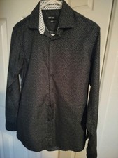 Nine West Mens Black Long Sleeve Wrinkle Free Dress Shirt Small Slim Fit Dots