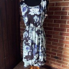 Simply Vera Vera Wang Women L Navy Blue Floral Sleeveless Lined Tie Dress NWT
