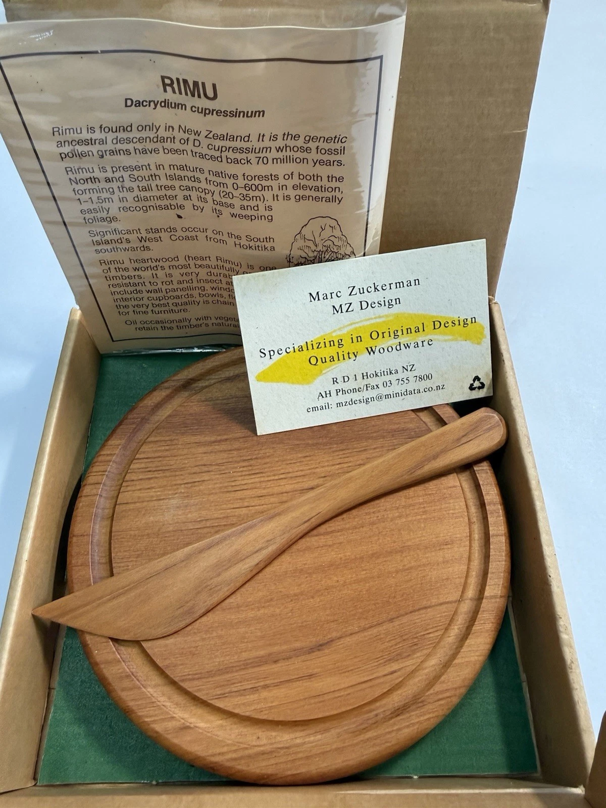 Rimu Wood Pate Butter Board & Knife 5.5" Hand Carved Artist Marc Zuckerman NIB