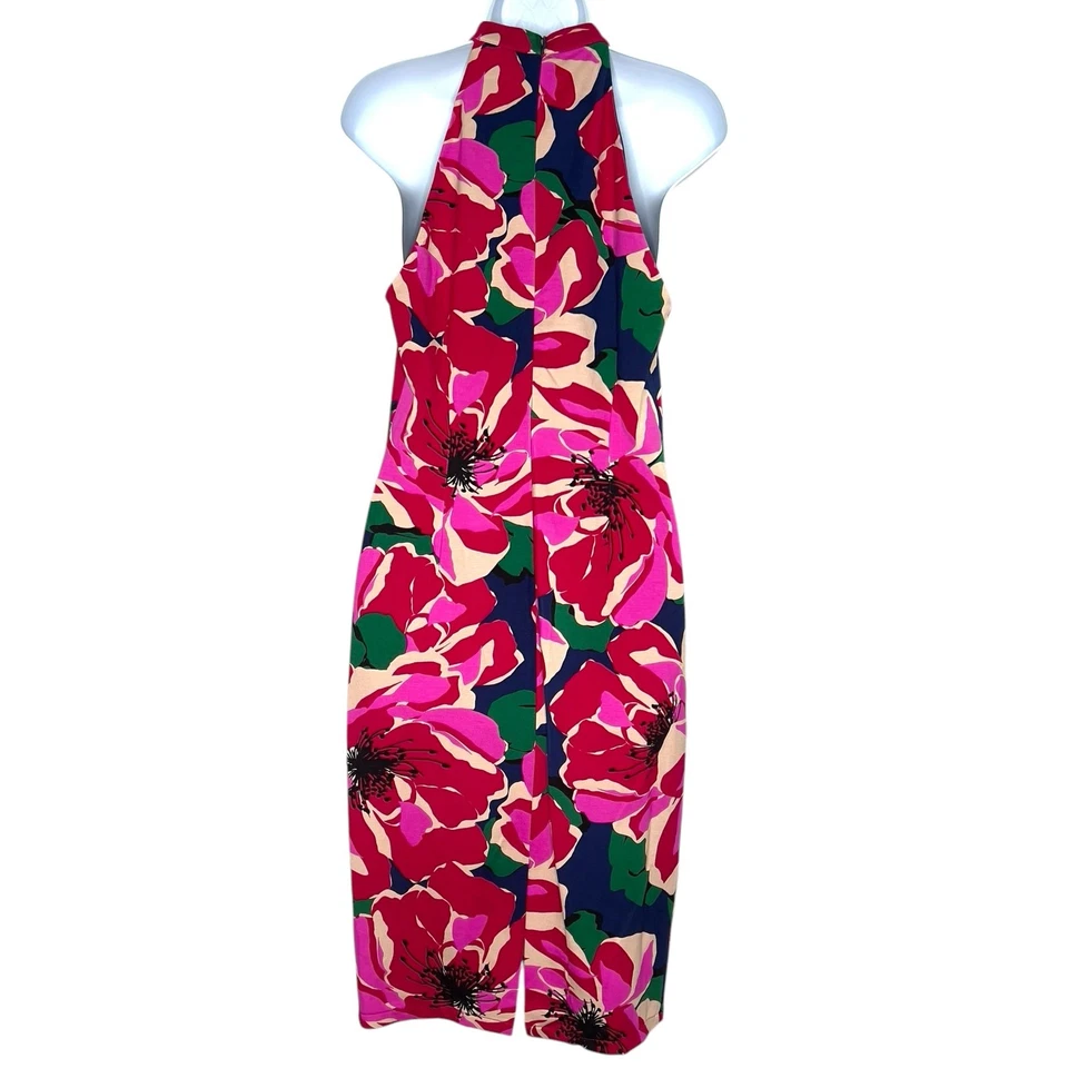 Trina Turk 6 Floral Printed Ponte Midi Dress Pink Halter Wedding Guest - Image 2 of 4