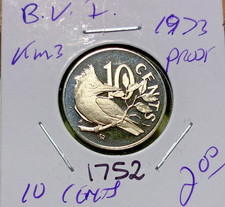 1973 British Virgin Islands 10 cents, proof uncirculated. Coin #1752. Free S/H