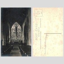 Vintage Postcard - Gothic Church Interior Stained Glass Window REAL PHOTO UNPOST
