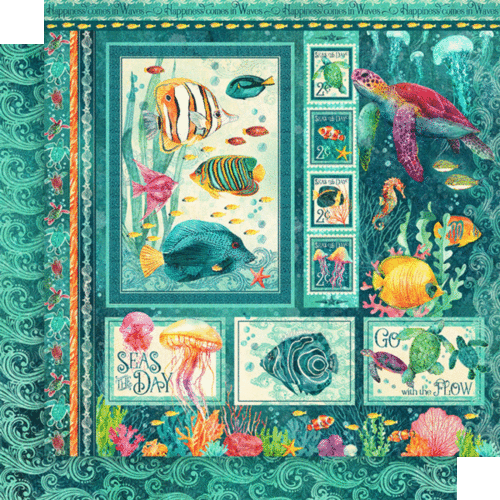 GRAPHIC 45 "SEAS THE DAY" 8X8 PAPER PACK OCEAN MARINE LIFE SCRAPJACK'S PLACE - Picture 2 of 13