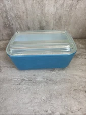 Vintage Pyrex Refrigerator Dish Primary Blue 502-B with Ribbed Lid 502-C