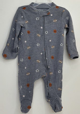 Carter's Baby Boy 3M Gray Thermal Waffle Knit Sports 2-Way Zipper Footed Pajamas