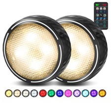 Puck Lights With Remote, Aa Battery Operated, Black, 2 Pack | Wireless Led Under