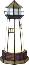 Lighthouse Tiffany Style Stained Glass Table Lamp - Orange Accent Light