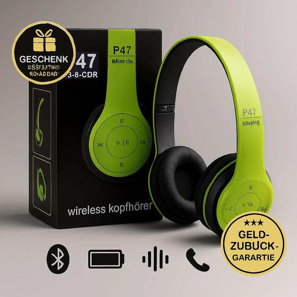 Bluetooth Kopfhörer P47 Stereo Headset Faltbar Wireless Gaming Kabellose Sports - Bild 4 von 4