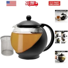 Half Moon Teapot with Removable Infuser, Glass Tea Maker with Reusable Fine M...