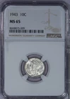 1943 Mercury Dime 10c NGC MS65