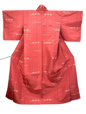 Unused Japanese Komon Kimono S Washable Pink White Geometric Hitoe Unlined S