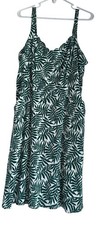 41 Hawthorn Beatriz Scallop Detail Mini Dress Plus Sz 1X White Green Palm Leaves