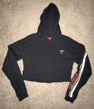 Guess Los Angeles Black/Coral Cropped Hoodie Sweatshirt Size Small Activewear