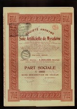 POLAND RAYON : Soie Artificielle de Myszkow  old stock certificate / Aktie