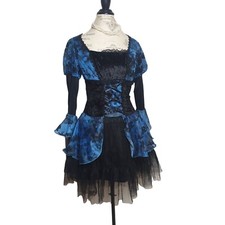 Womens Gothic Witch S Blue  Black Lace Corset Dress Halloween Costume NWT