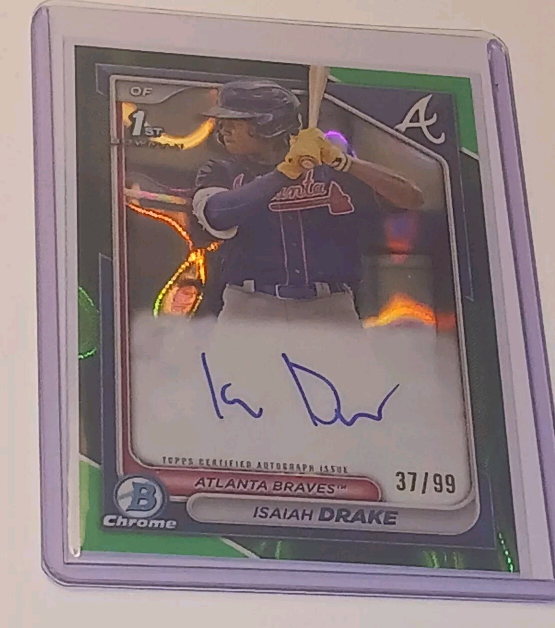 2024 Bowman Chrome Isaiah Drake Green Lava Refractor 1st Bowman Auto /99 Braves