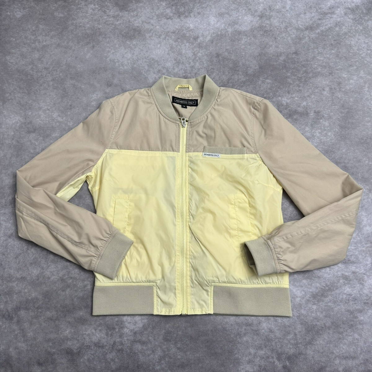 Members Only Jacket Womens Size Medium Tan Yellow Bomber Full Zip  Windbreaker