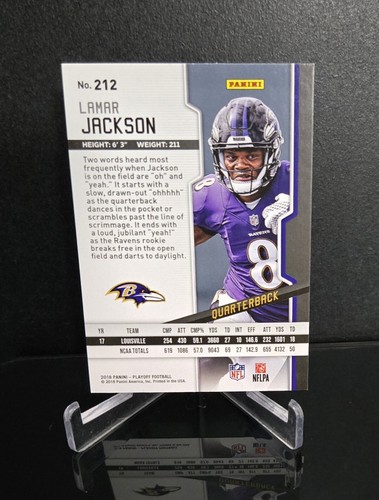 LAMAR JACKSON RC 🔥 SP 2018 Panini Playoff Kickoff Green Parallel Rookie No. 212 - Picture 2 of 2
