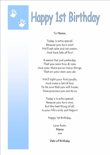 Personalised On on your FIRST 1st Birthday BOY GIRL Keepsake Gift Card Poem