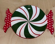 Pier 1 Imports Hand Painted  Candy Cane  Peppermint Candy Dish Christmas 9 X 7