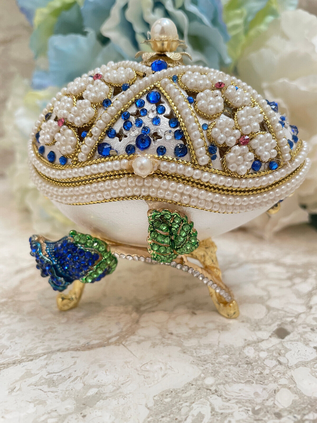 Sapphire BLUE Necklace bracelet Faberge egg SET 24k Gold Swarovski RUSSIAN  HMDE eBay