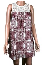 As U Wish Small Flare Dress Top Lace Sheer bottom Cream Purple Flowers