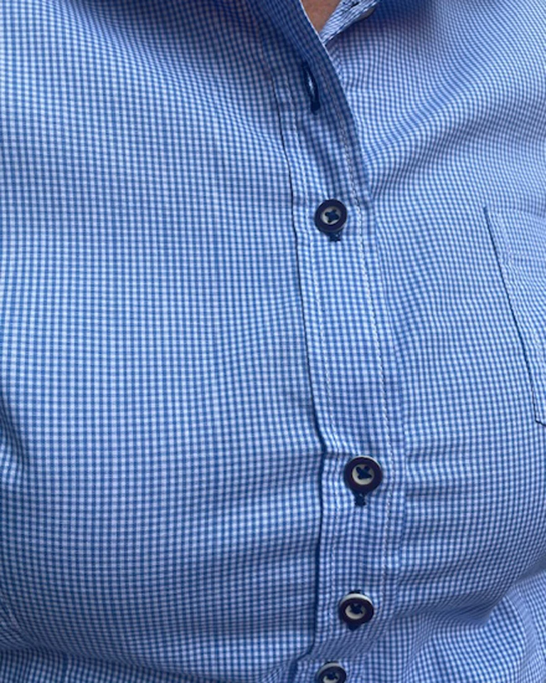 Trachtenbluse blau weiß kariert in Baumwolle von 36 - 50 Langarm Neu - Bild 4 von 4