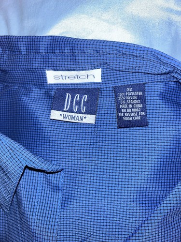 DCC Stretch Roll-up 3/4 Sleeve SQUARE DOTS Tunic Shirt - 3X, Blue Black - Picture 5 of 6